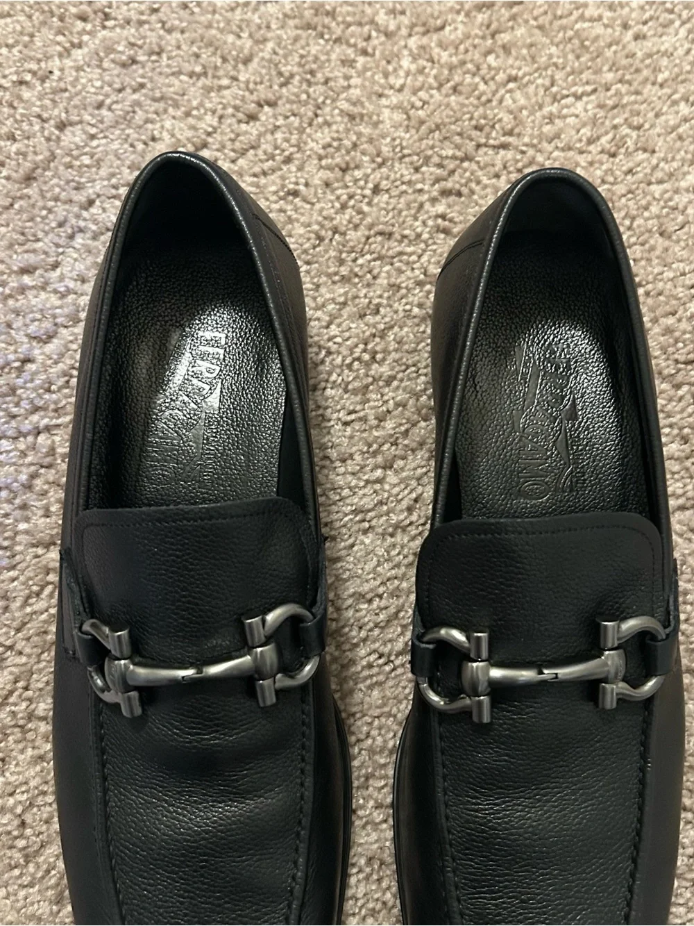 Salvatore Ferragamo Black Pebbled Leather Gancini Loafers Size 11 Made In Italy